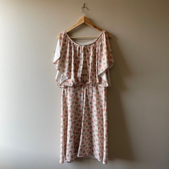 𝅺VINTAGE | 90s Floral Flutter Sleeve Dress - Picture 5 of 12